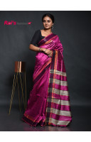 Pure Dupion Silk Saree With Contrast Color Border And Strips Pattern Pallu (KR53)